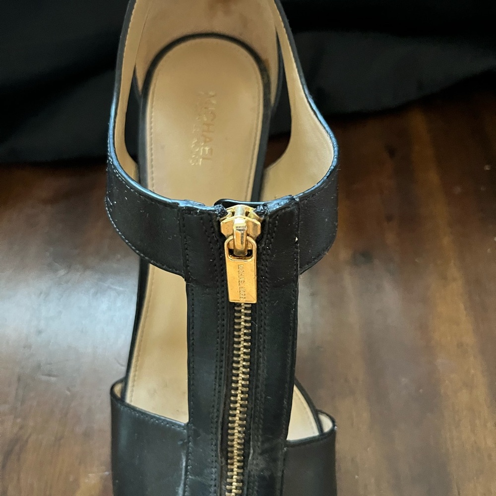 Michael Kors Black Heels with Gold Zipper - Picture 2 of 4